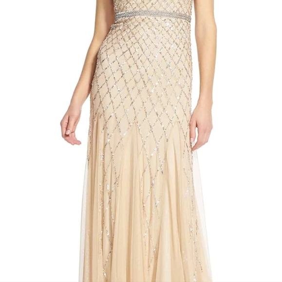 Adrianna Papell Short Sleeve Grid Beaded Gown - Picture 6 of 13